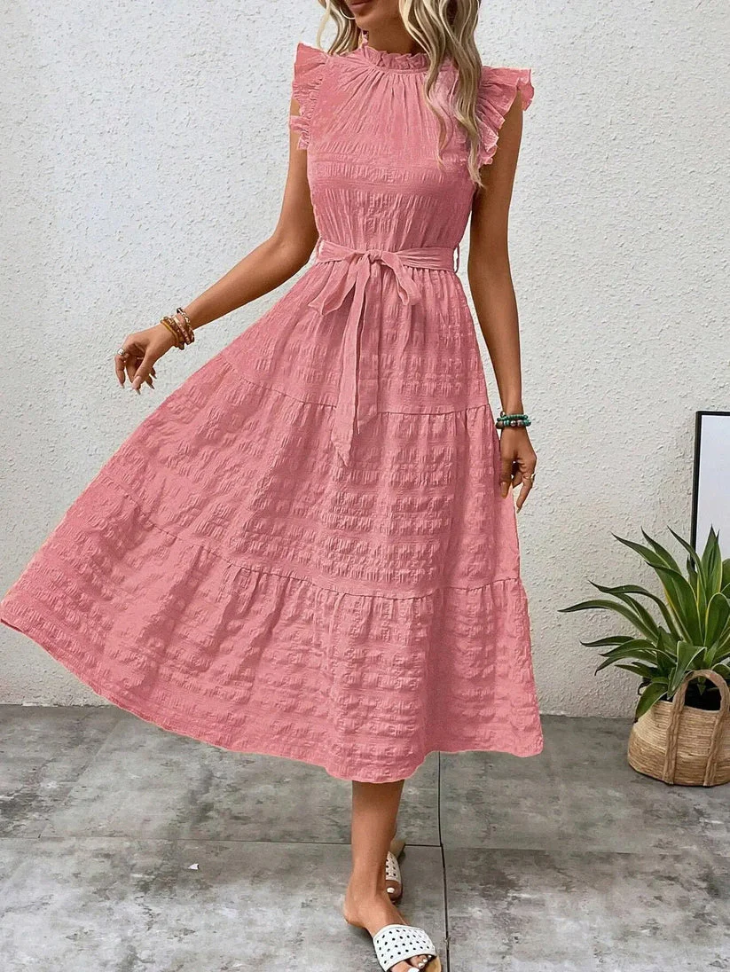 Evelyn® | Elegant Dress With Belt And Ruffles