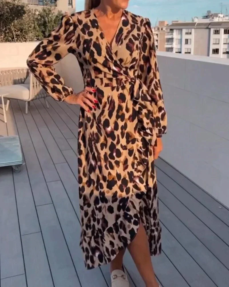 Exuperancia® | V-Neck Leopard Print Dress
