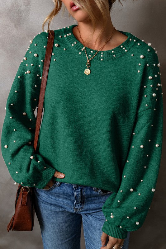 Fabiana | Beaded sweater with dropped shoulder and crew neck