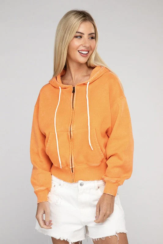Fabiana | Cropped acid wash fleece zip-up hoodie - Image 2