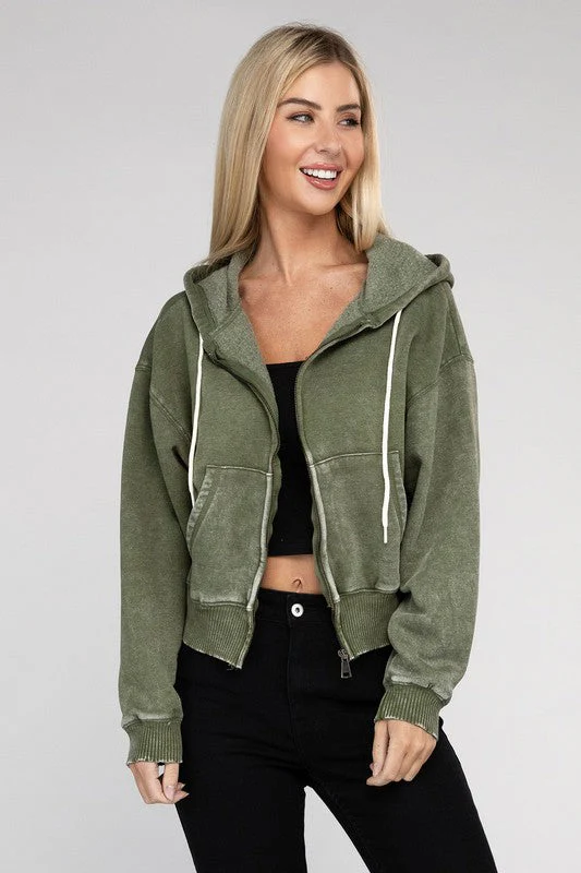 Fabiana | Cropped acid wash fleece zip-up hoodie - Image 32