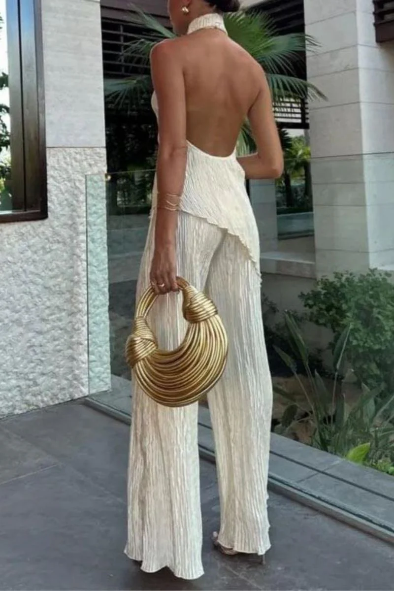 Fabiana® | Sleeveless Halter Top With High Waist, Casual Wide Leg Pants Suit - Image 3