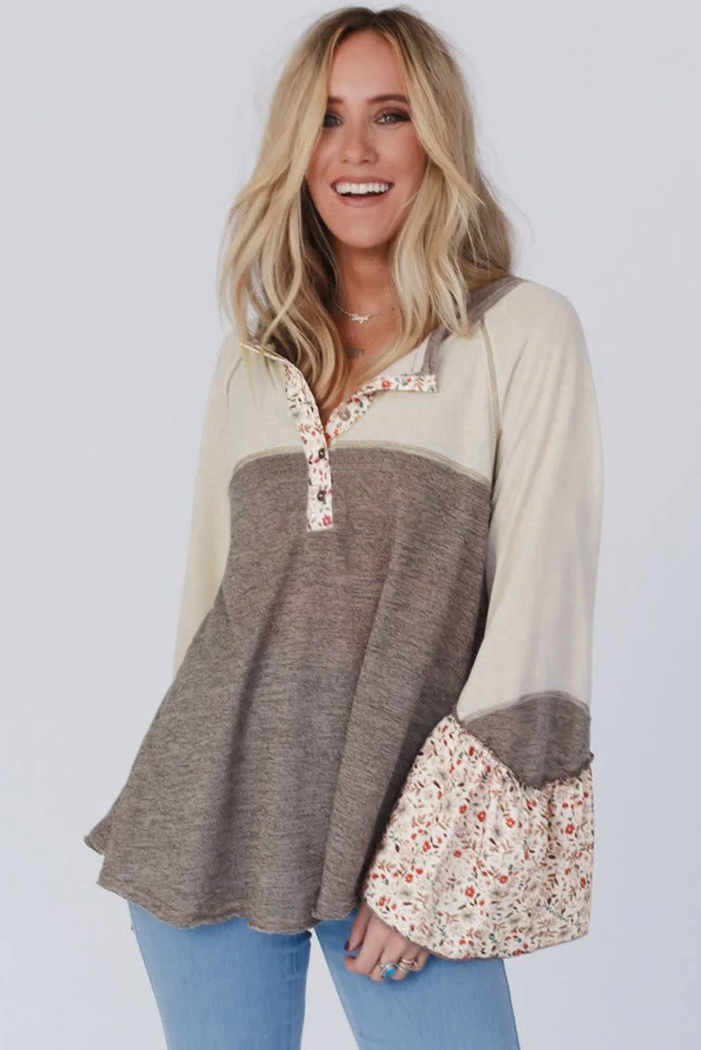 Fabiola | Floral half button long sleeve t-shirt - Image 3