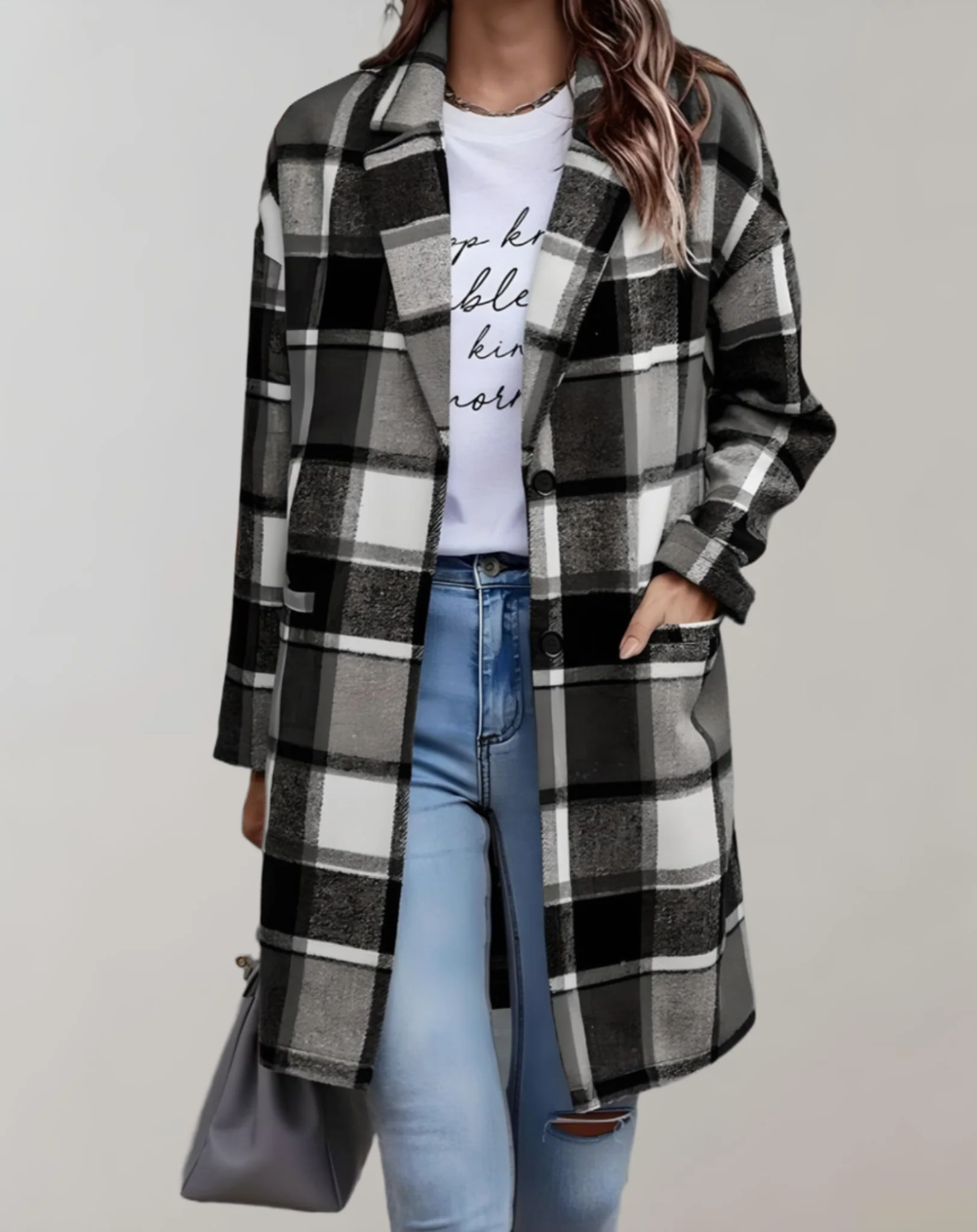 Fabiola® | Oversized and long checked jacket - Image 2