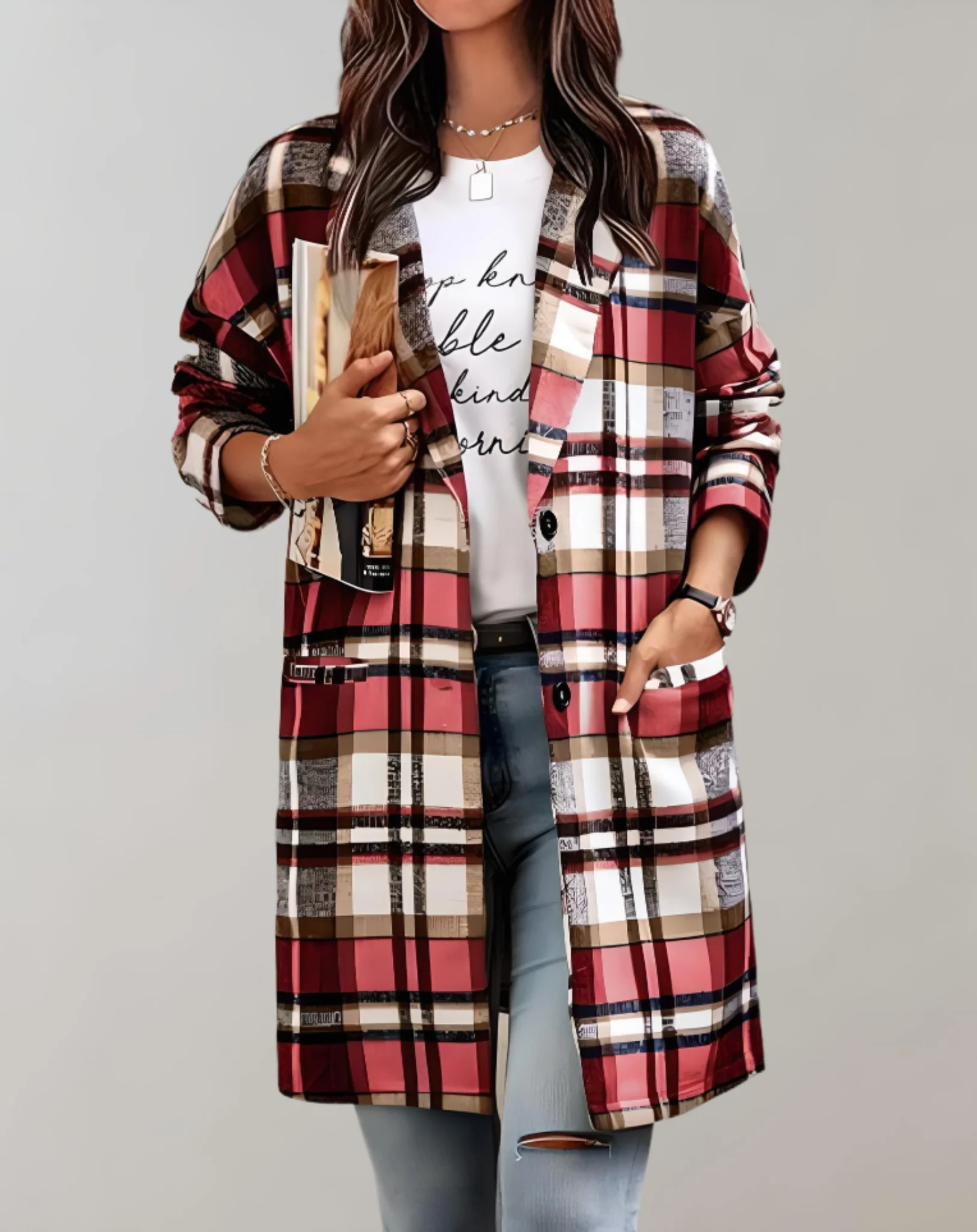 Fabiola® | Oversized and long checked jacket - Image 4