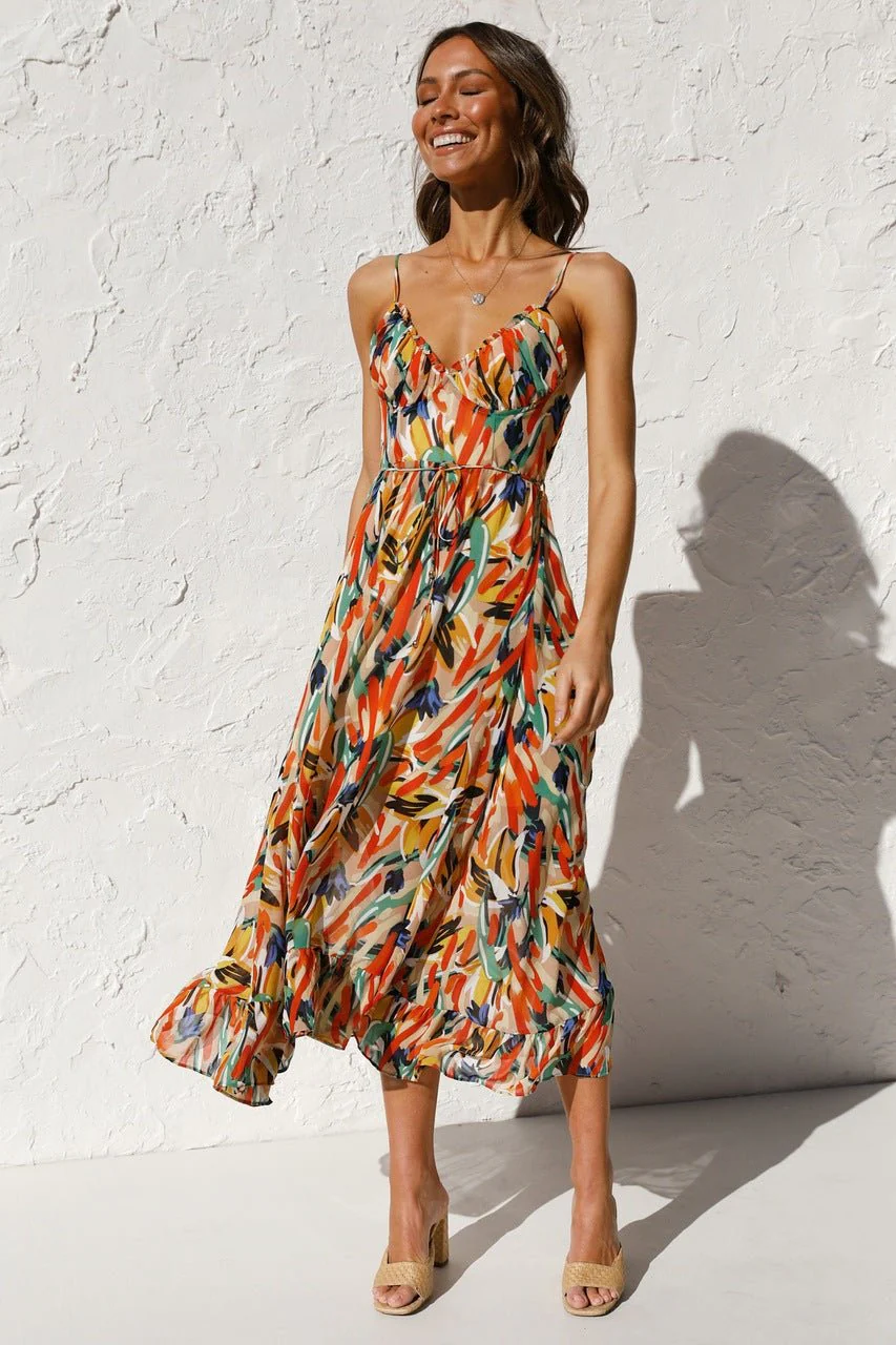 Fabiola® | Printed Midi Summer Dress With Ruffle Trim