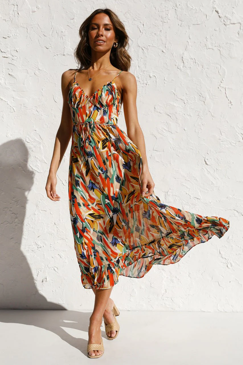 Fabiola® | Printed Midi Summer Dress With Ruffle Trim - Image 10