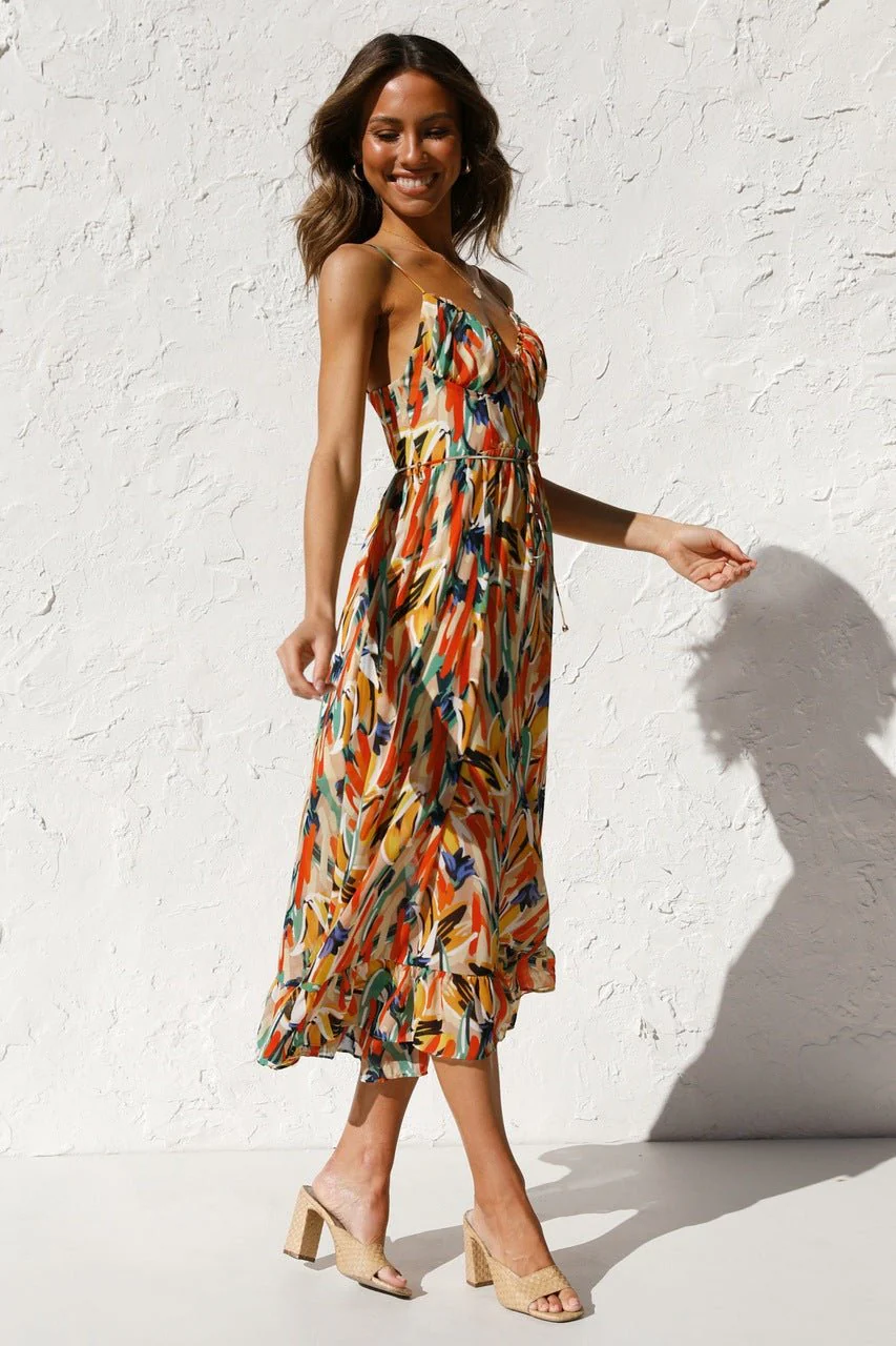 Fabiola® | Printed Midi Summer Dress With Ruffle Trim - Image 3