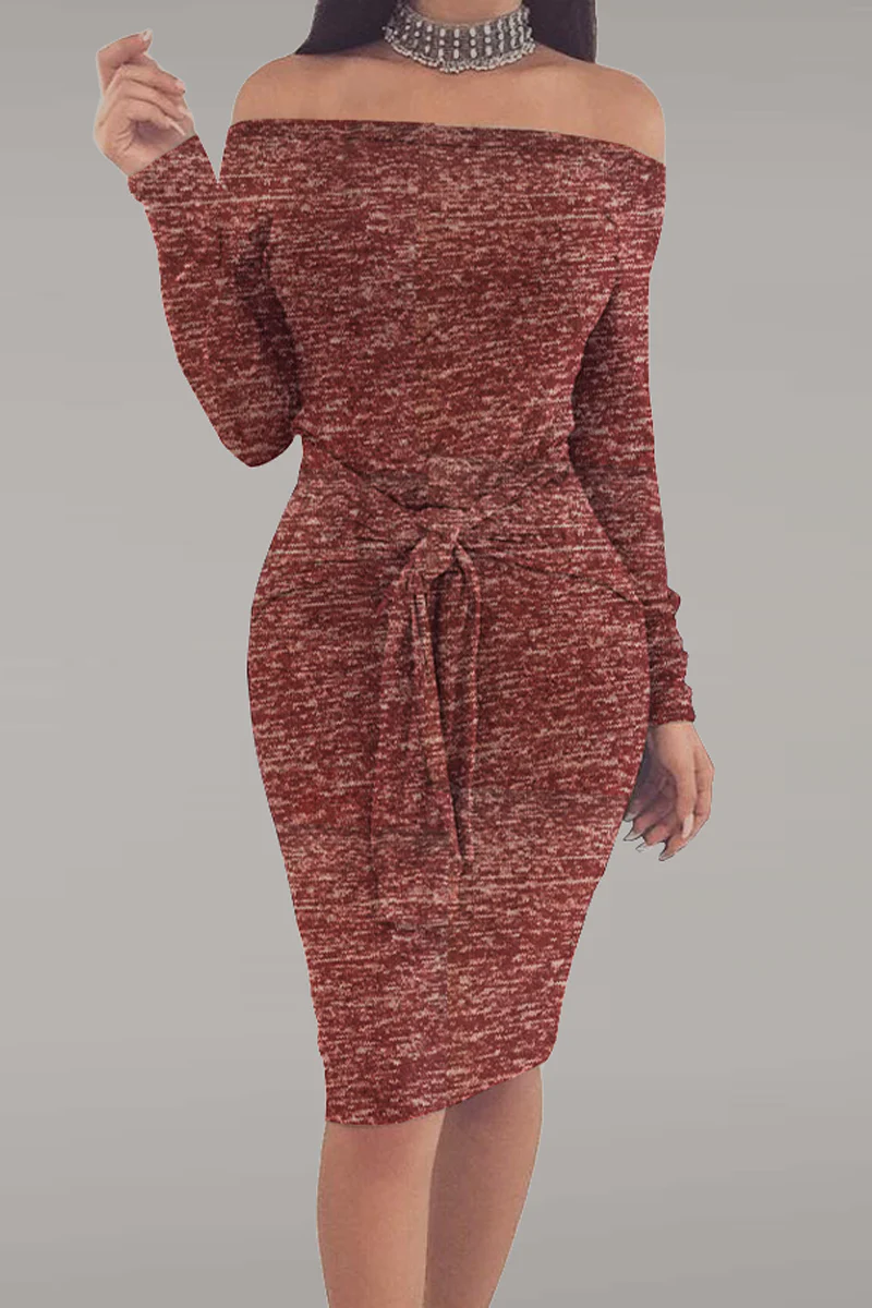 Fabiola | Street Solid Patchwork Off-the-Shoulder Pencil Skirt Dresses - Image 3