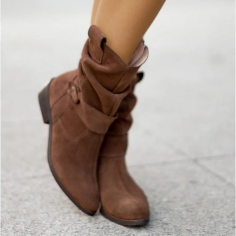 Fabiola | Suede round toe zip-up boots for women - Image 3