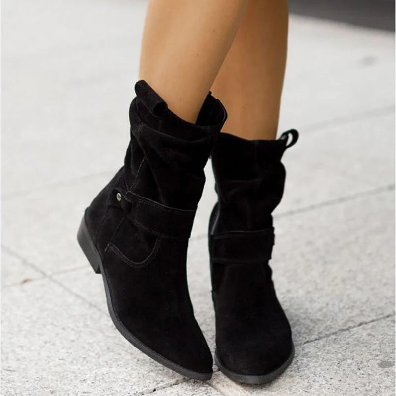 Fabiola | Suede round toe zip-up boots for women - Image 4