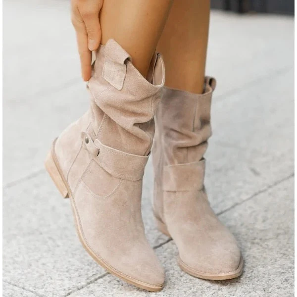 Fabiola | Suede round toe zip-up boots for women - Image 5