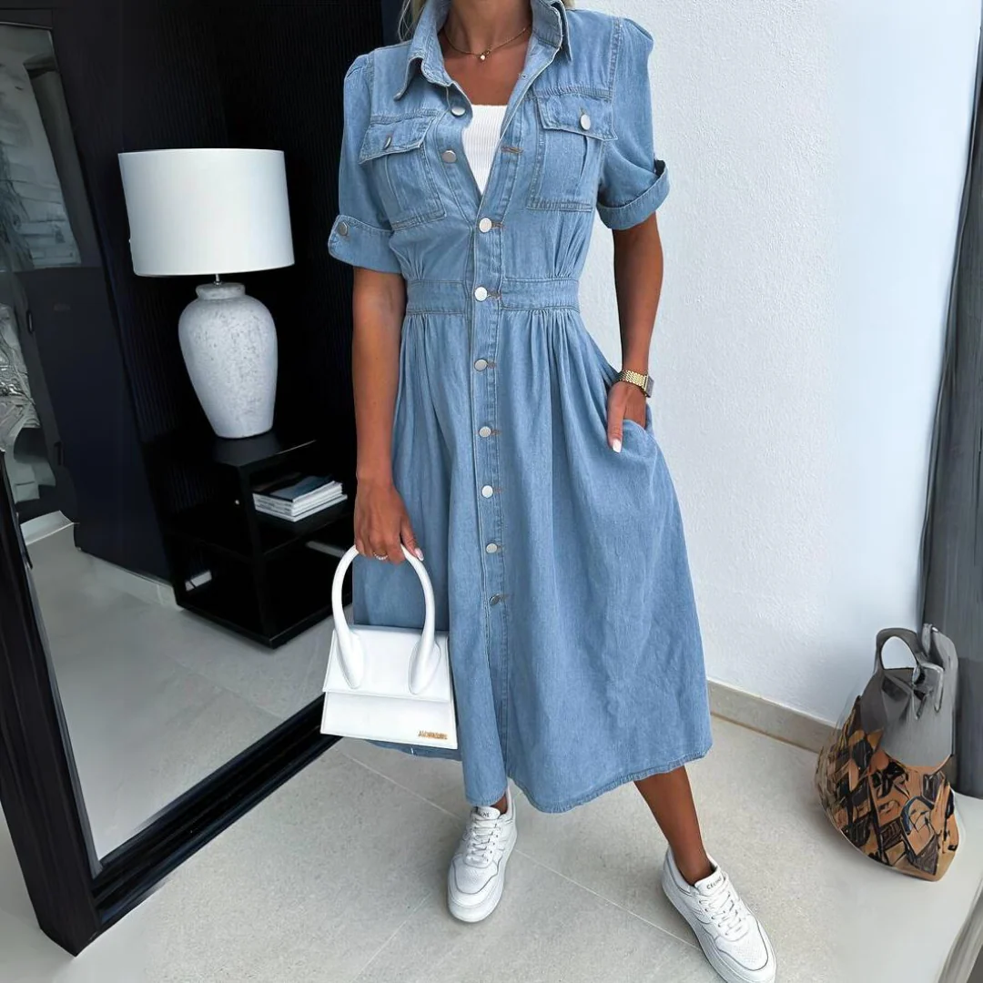 Fara® | Half Sleeve Denim Dress - Image 3