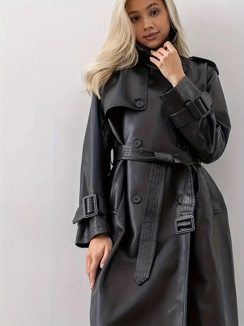 Fatima® | Trench coat leather jacket with belt