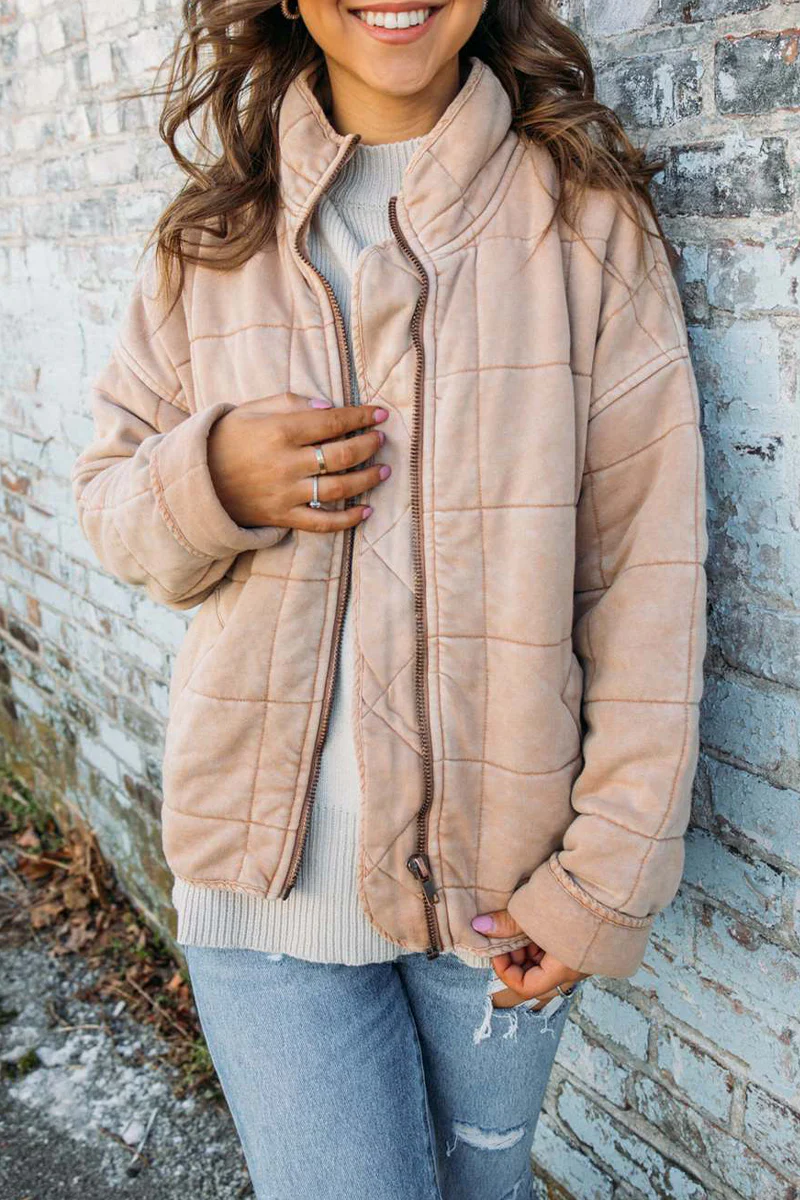 Felicia | Casual daily patchwork outerwear with zipper and stand-up collar - Image 2