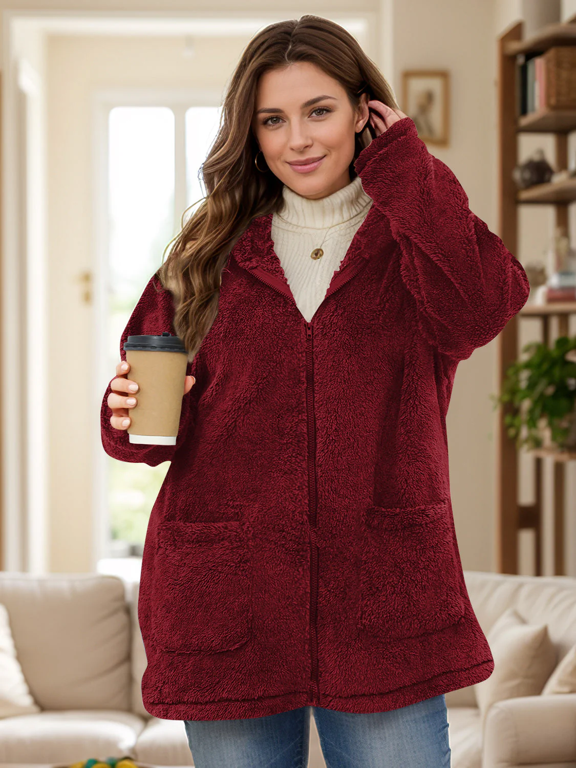 Felicidad | Oversized long sleeve hooded outerwear with zip fastening - Image 2