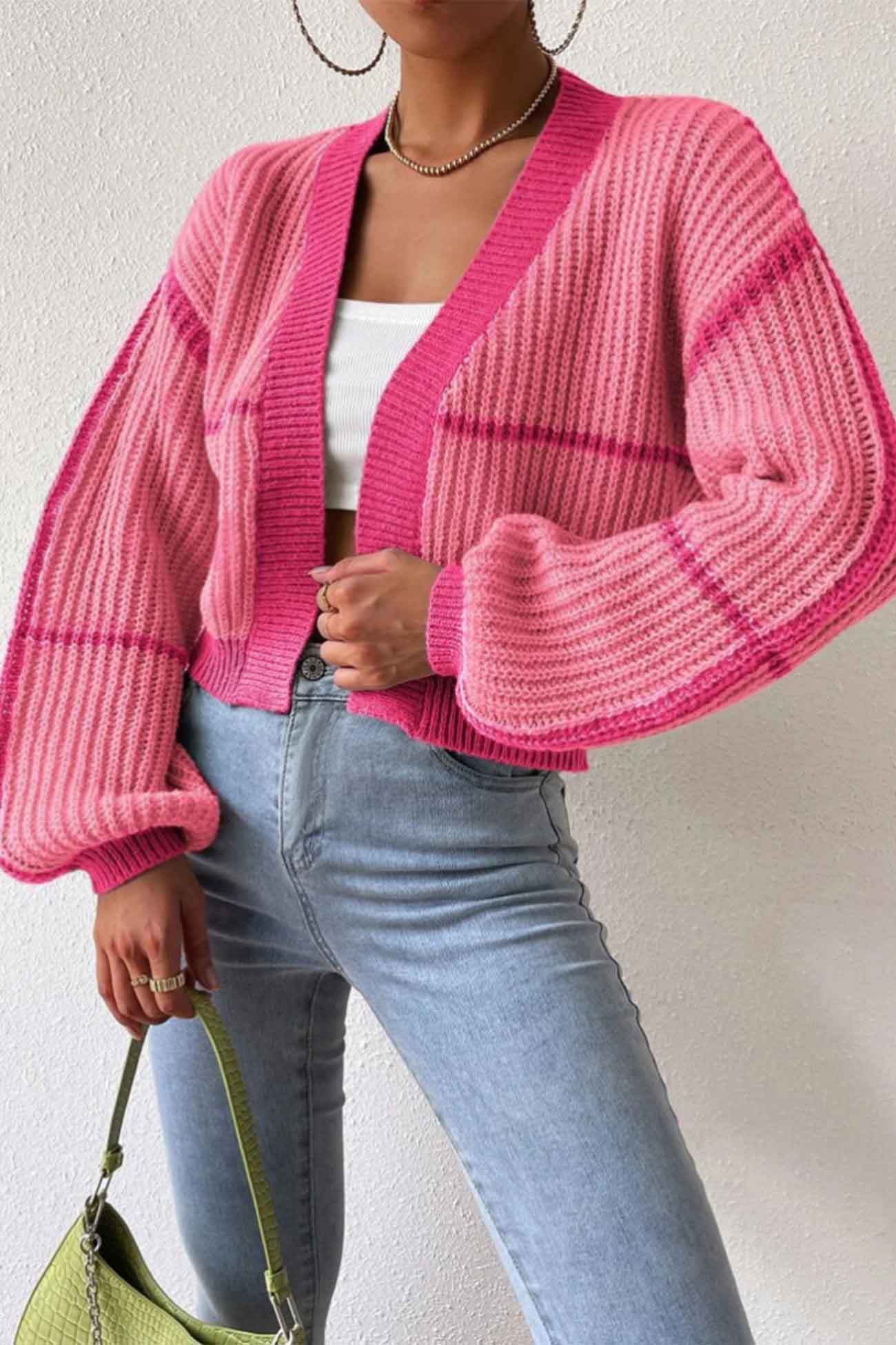 Felisa | Long sleeve open front patchwork knit cardigan - Image 12