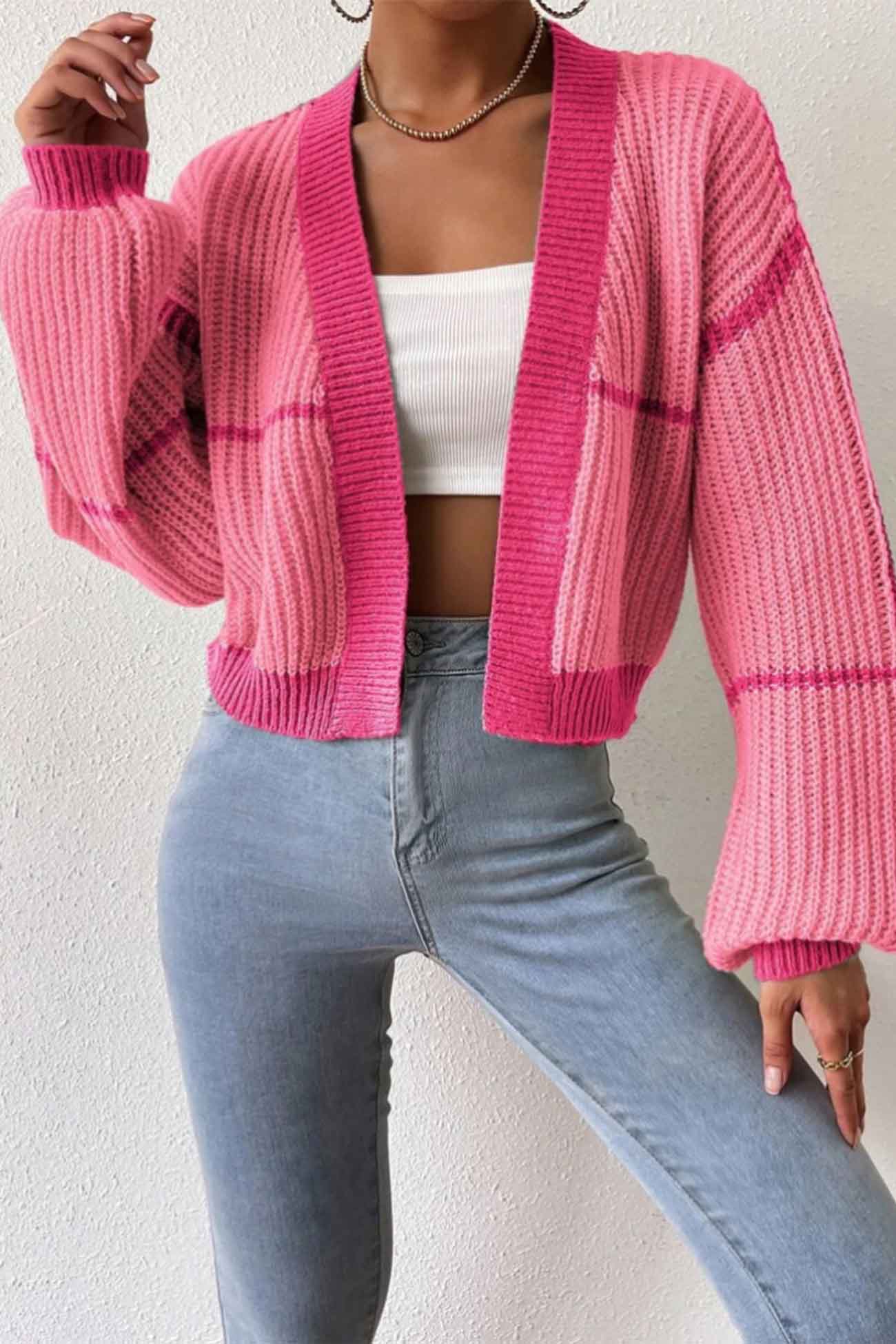 Felisa | Long sleeve open front patchwork knit cardigan - Image 13