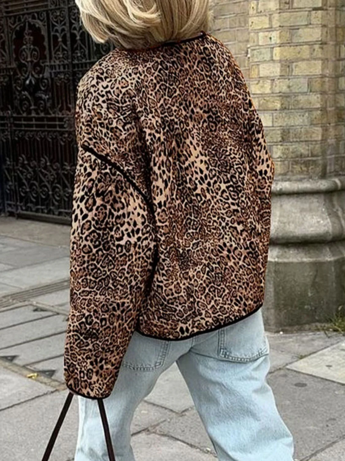 Fiona | Perfee leopard long sleeve open front jacket - Image 2