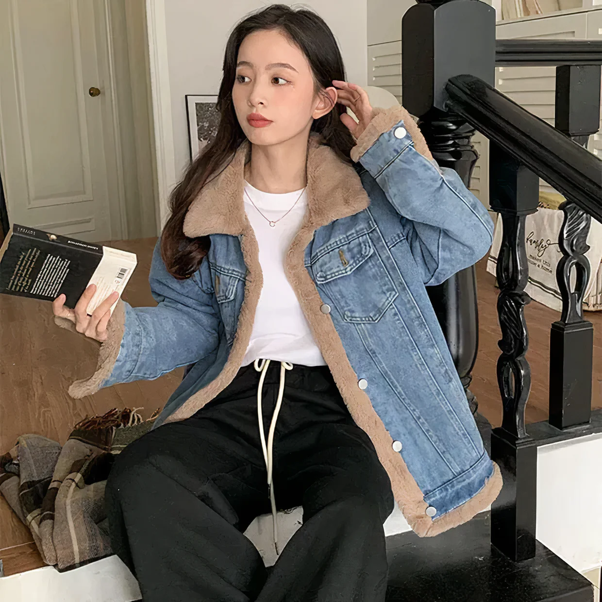 Fiona | Winter fleece denim jacket - Image 2