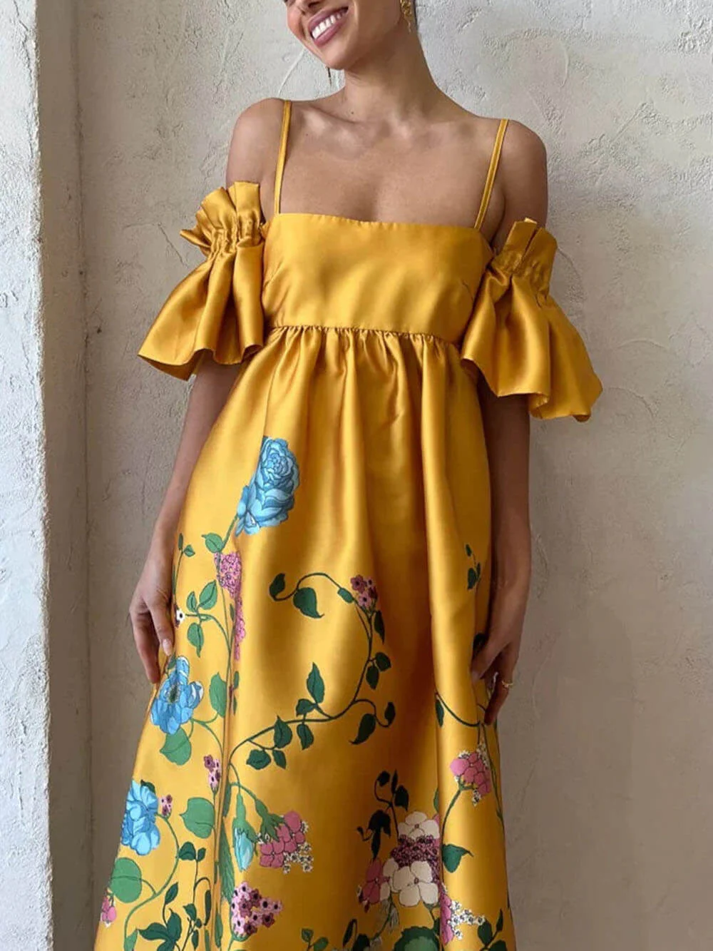 Fiora® | Dress With Marigold Flower Sleeves - Image 3