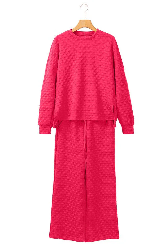 Fiorella | Check textured pullover top and pants set - Image 11
