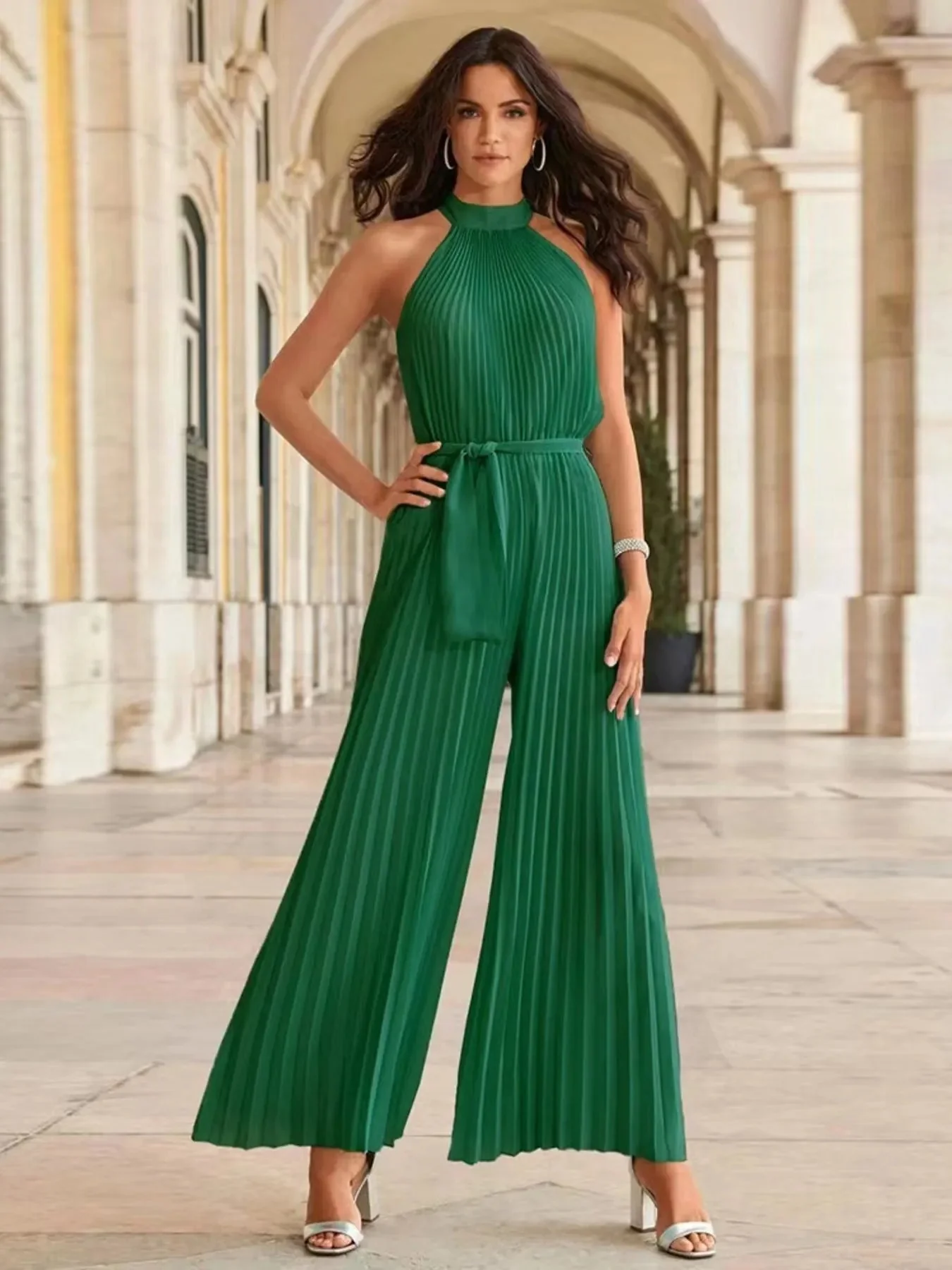 Fiorella® | Elegant Sleeveless Pleated Wide Leg Jumpsuit - Image 3