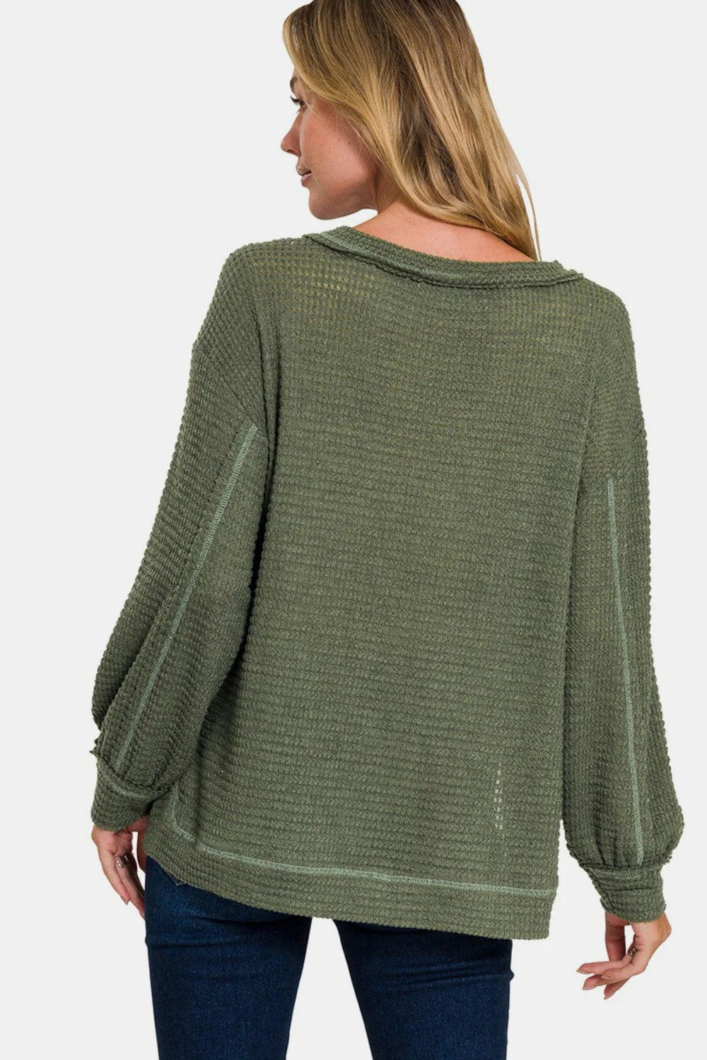 Flavia | Long sleeve top with exposed seam and side slit - Image 2