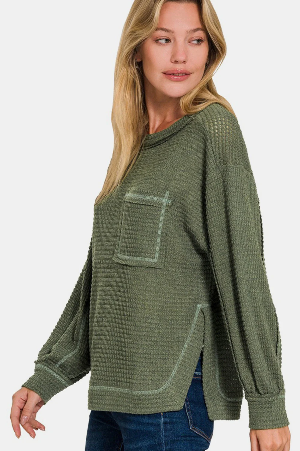 Flavia | Long sleeve top with exposed seam and side slit - Image 3