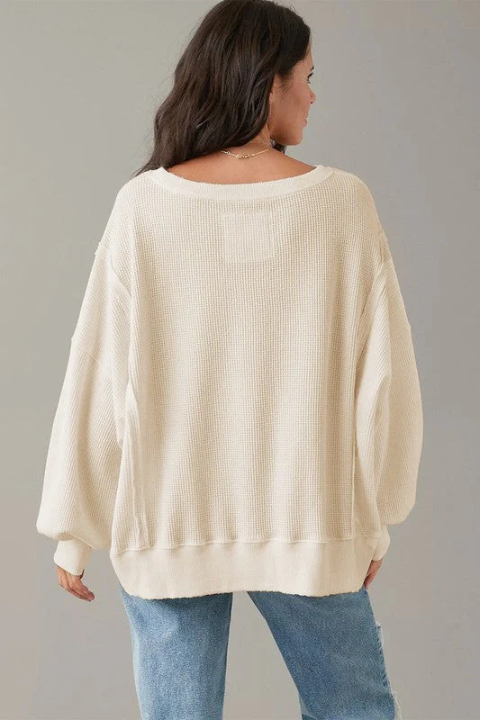 Flavia | Oversized bishop sleeve waffle knit sweatshirt - Image 10