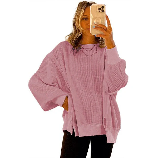 Flavia | Oversized bishop sleeve waffle knit sweatshirt - Image 4
