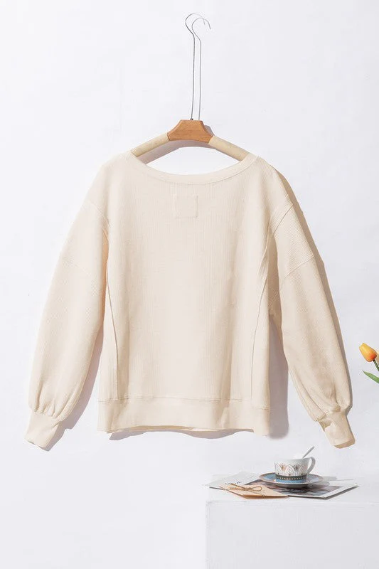 Flavia | Oversized bishop sleeve waffle knit sweatshirt - Image 5