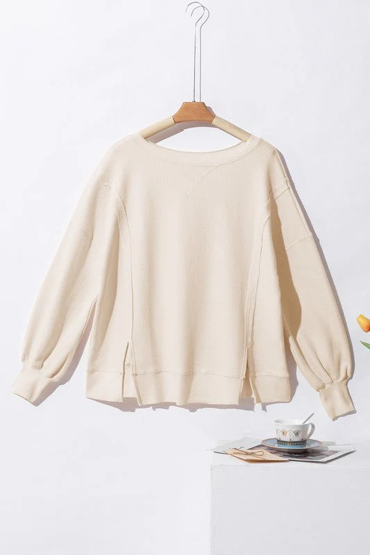 Flavia | Oversized bishop sleeve waffle knit sweatshirt - Image 6