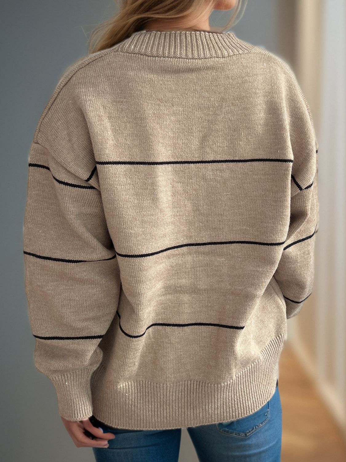 Flavia | Striped, long-sleeved cardigan with button placket and V-neck - Image 8