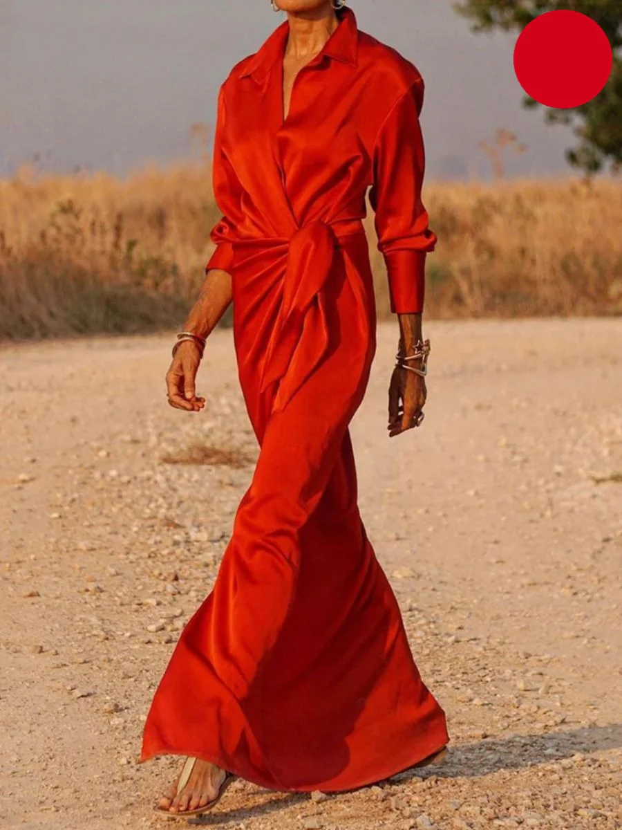 Flora® | Office Lapel V-Neck Maxi Dress - Image 2