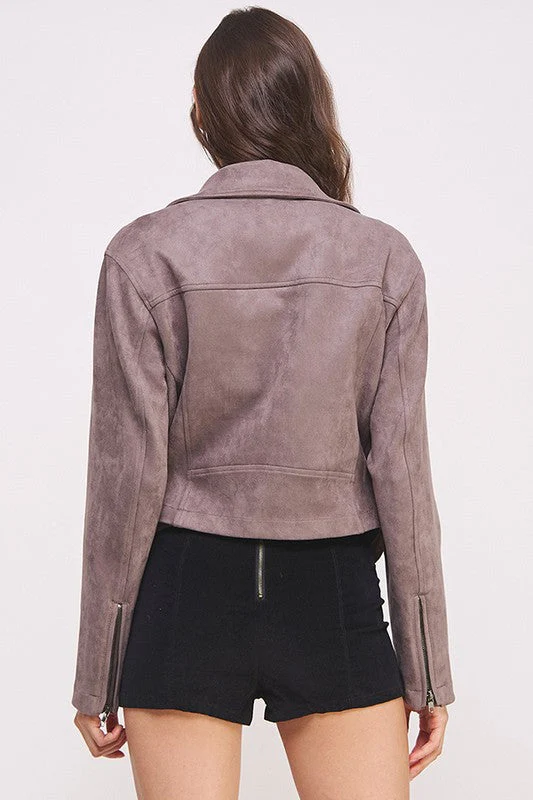 Florencia | LONG SLEEVE SUEDE MOTOR JACKET WITH BELT AND ZIPPER - Image 13