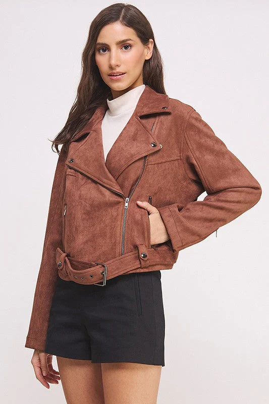 Florencia | LONG SLEEVE SUEDE MOTOR JACKET WITH BELT AND ZIPPER - Image 4