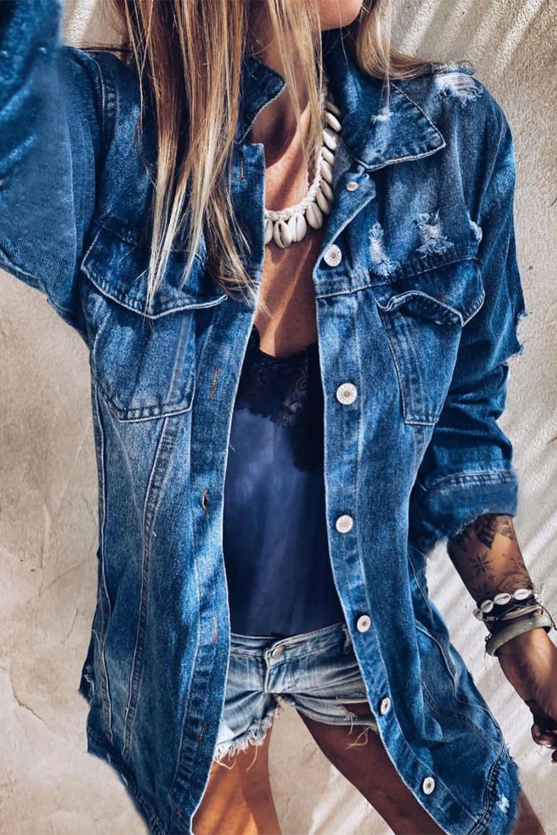 Francisca | Casual street outerwear with a ripped turn-down collar and a distressed effect - Image 3