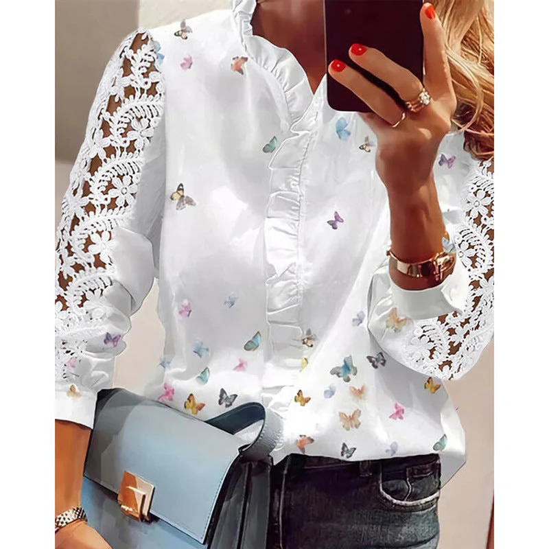 Francisca® | Women'S Blouse With Floral Appliqu��s, Ruffle Details And Lace Sleeves - Image 6