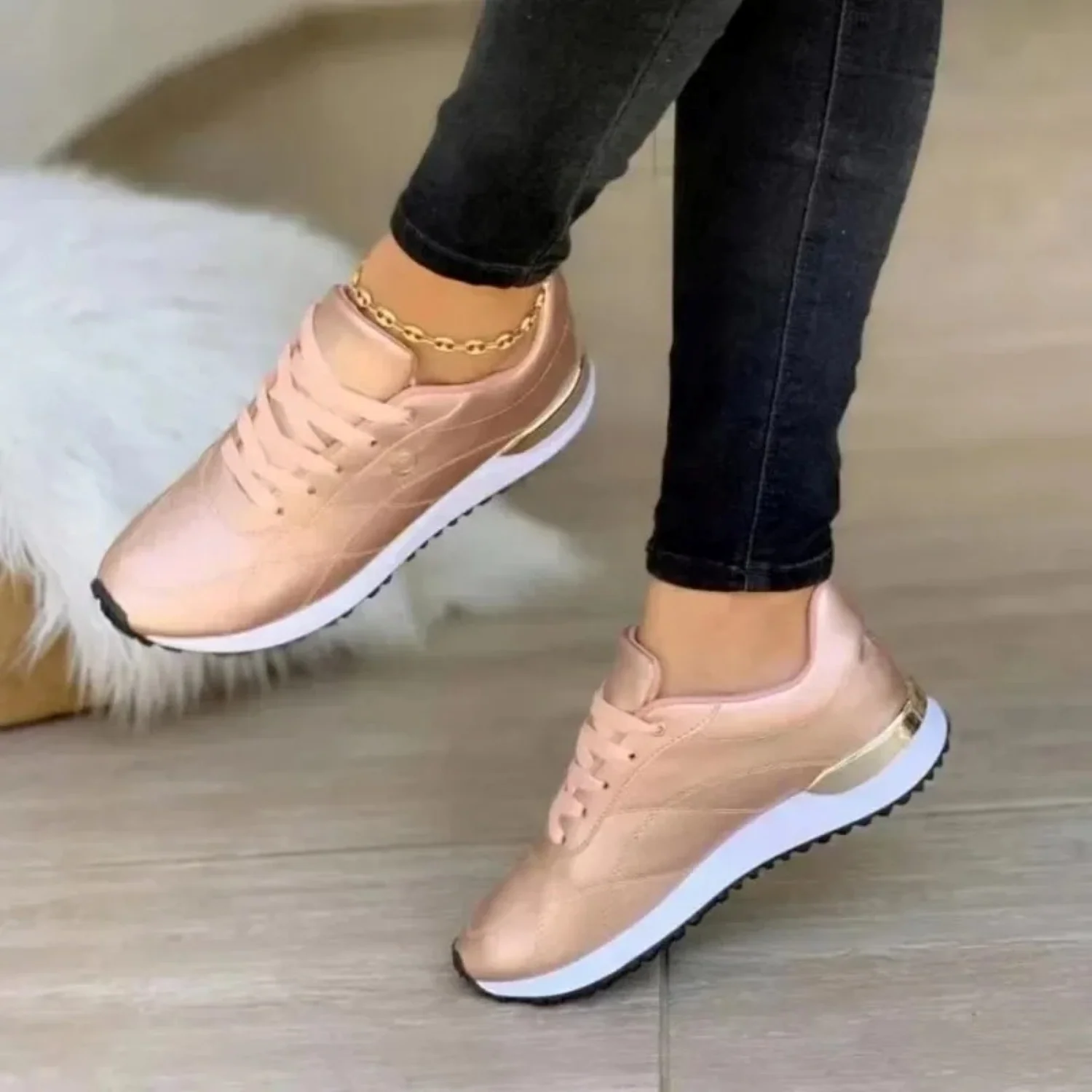 Frida® | Gold Leather Breathable Round Toe Women'S Shoes - Image 3