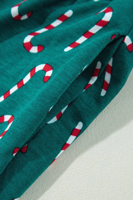 Frieda | Candy cane print Christmas loungewear top and pants set - Image 9