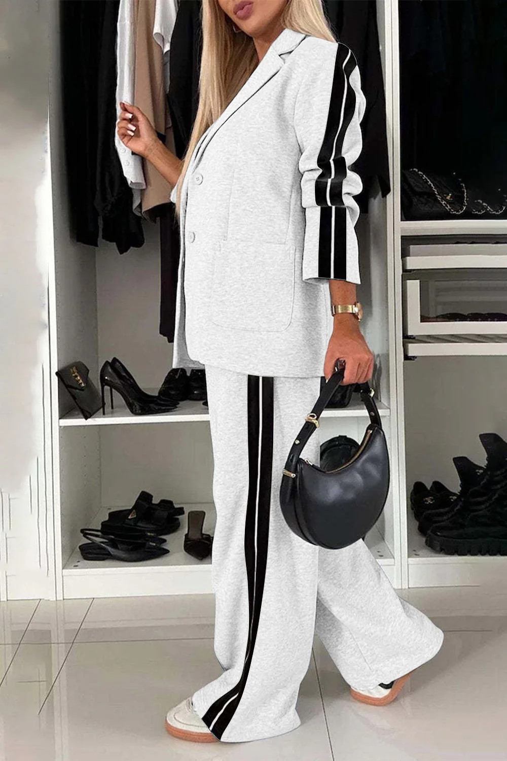 Frieda | Complete top and trousers set with contrast lapel collar - Image 12
