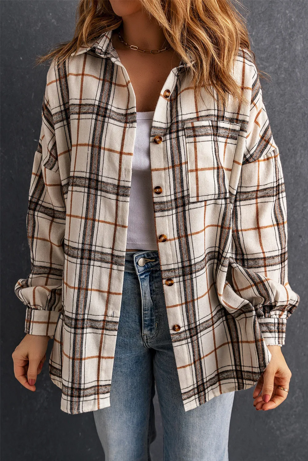 Gabriela | Checked high-low jacket with slit - Image 4