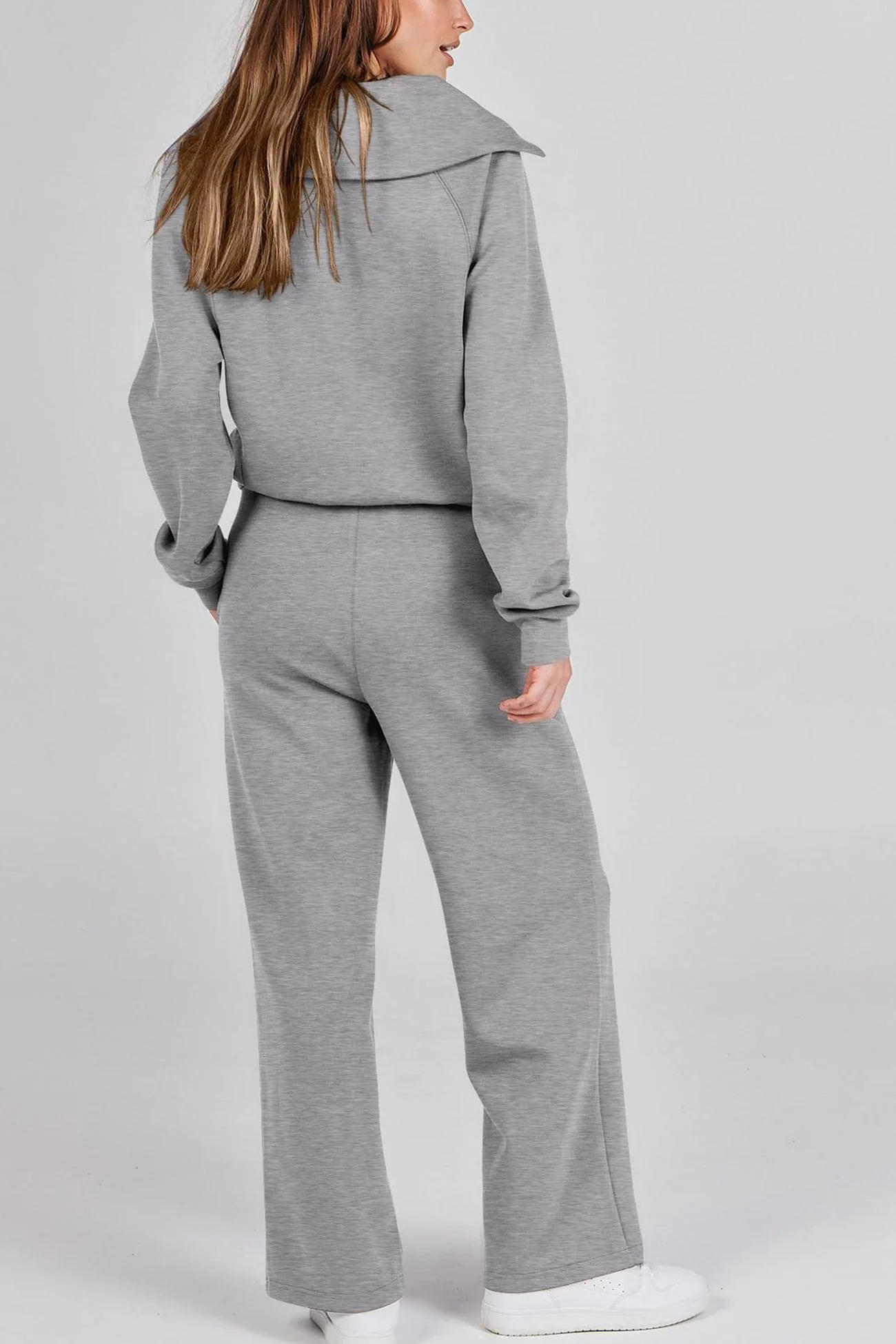 Gabriela | Lapel zip wide leg sweatshirt and long pants set - Image 3