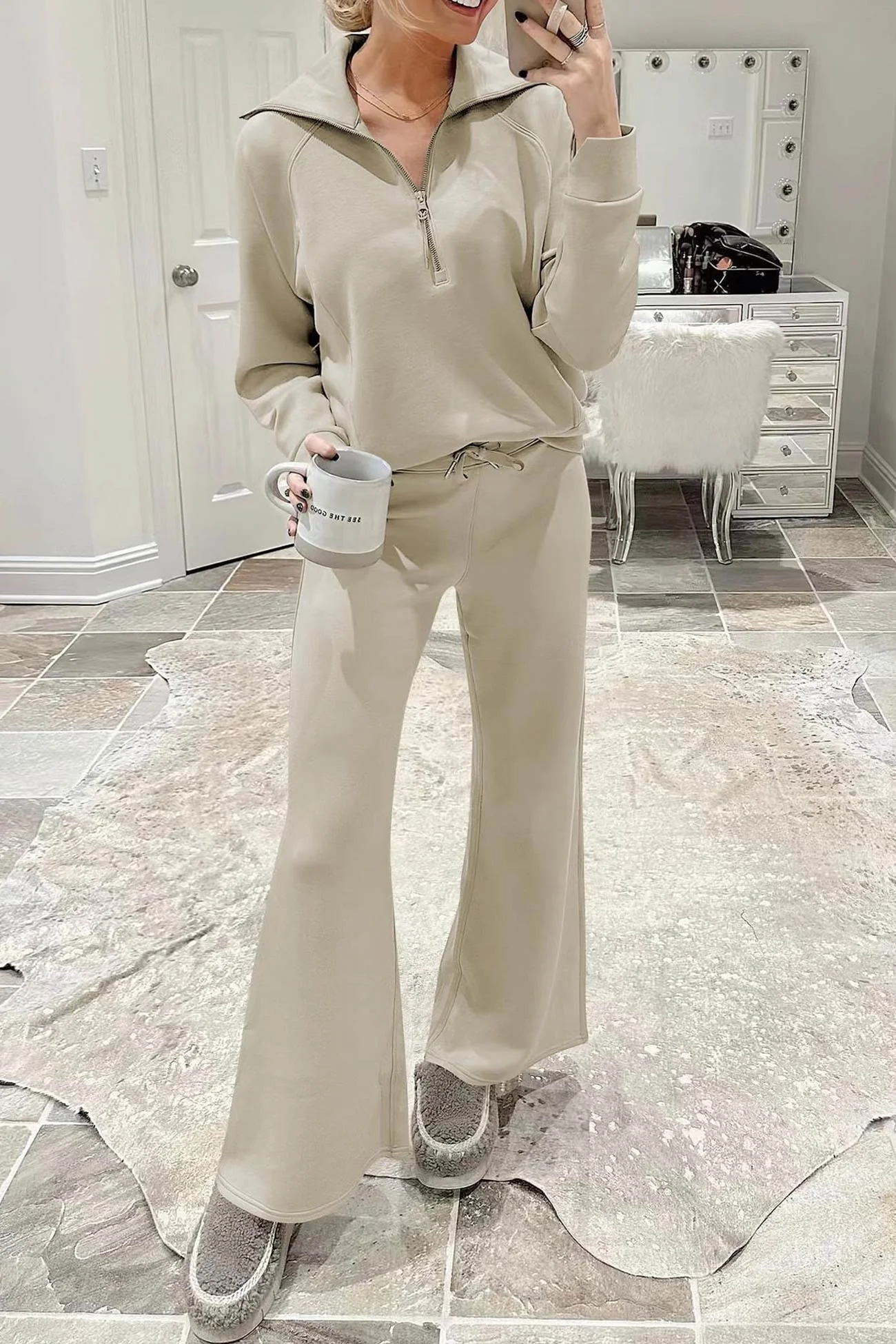Gabriela | Lapel zip wide leg sweatshirt and long pants set - Image 33