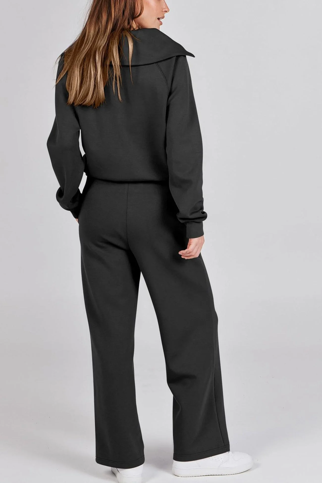 Gabriela | Lapel zip wide leg sweatshirt and long pants set - Image 8