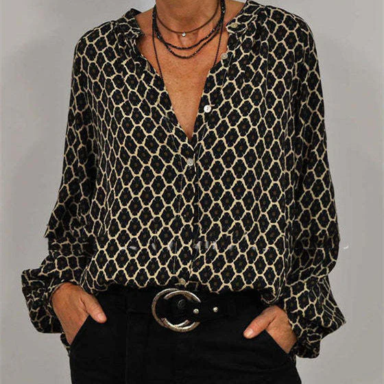 Gabriela® | Women'S Blouse With Geometric Print And Fashionable Stand-Up Collar