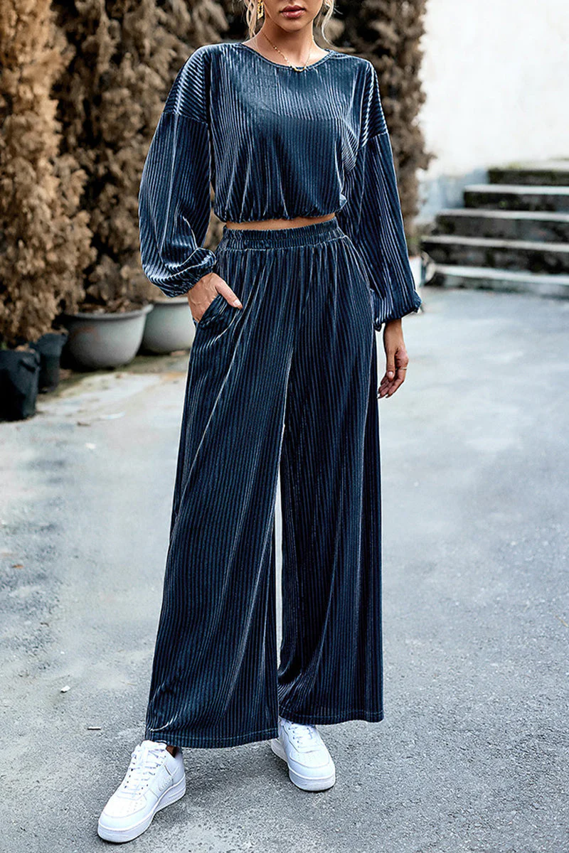 Gabriella® | Elegant Striped Long-Sleeved Cropped Blouse And Trousers Set - Image 4