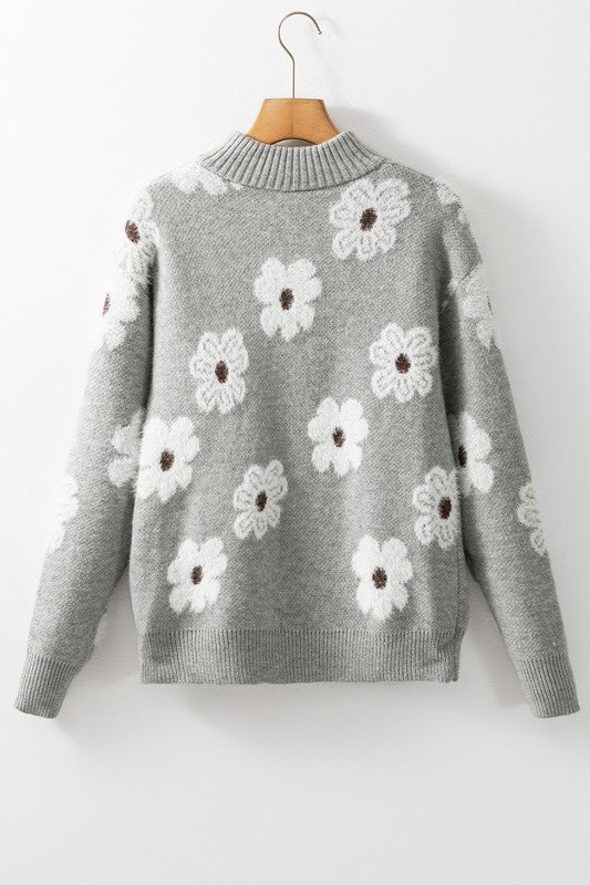 Genoveva | Vintage 60s floral pattern sweater with half zip collar - Image 11