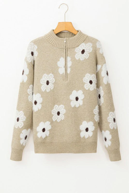 Genoveva | Vintage 60s floral pattern sweater with half zip collar - Image 12